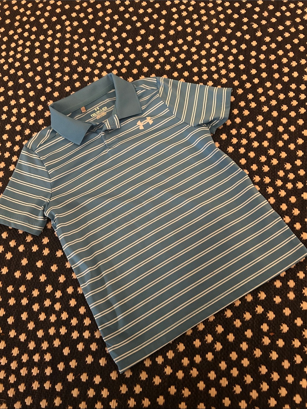 Under Armour Boys Blue and White Striped Performance Polo